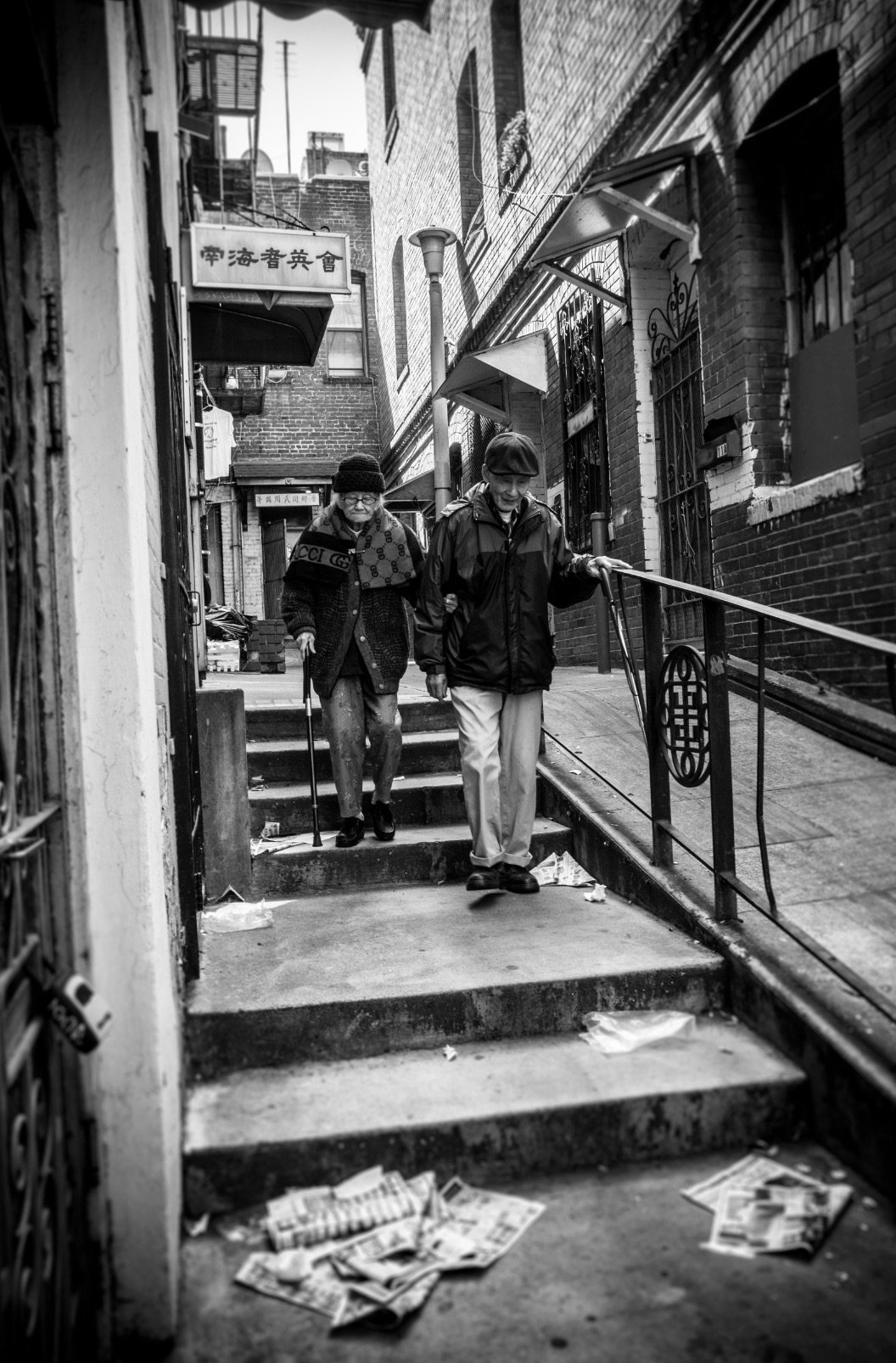 Old couple walking in San Francisco Chinatown 